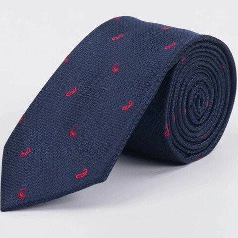 Аренда галстука синего цвета с красным узором для мужского костюма
