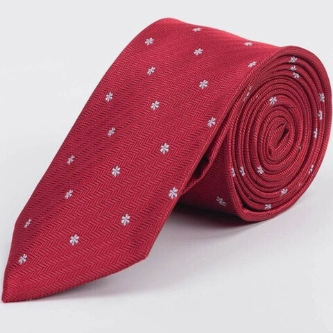 Прокат галстука бордового цвета с белым редким узором для мужского костюма