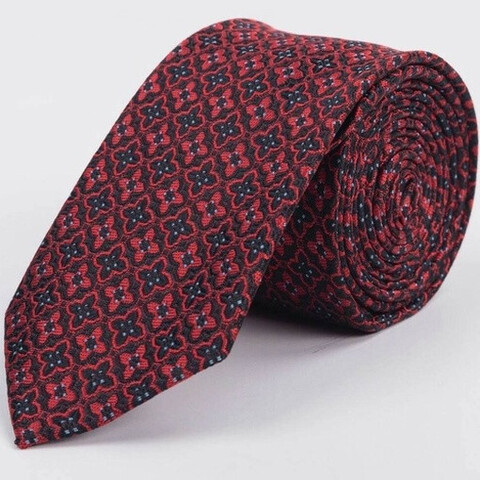 Прокат галстука бардового цвета с чередующимся разноцветным узором для мужского костюма