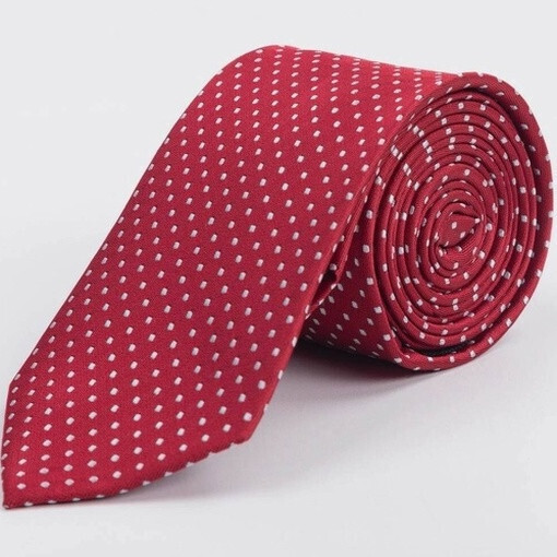 Прокат галстука красного цвета с мелким белым узором для мужских костюмов