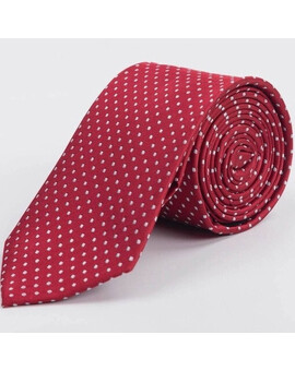 Прокат галстука красного цвета с мелким белым узором для мужских костюмов, изображение 1