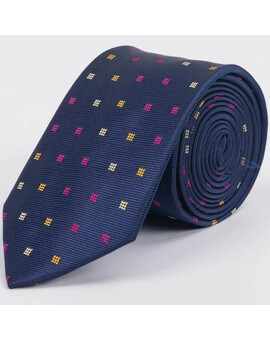 Темно-синий галстук напрокат с разноцветным узором для мужского костюма, изображение 1