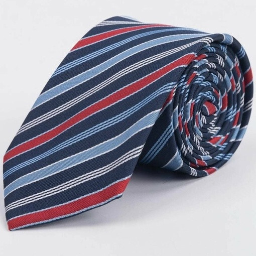 Синий галстук напрокат с разноцветными полосами для мужских костюмов