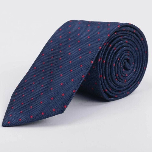 Галстук напрокат с фактурой синего цвета и мелким круглым узором для мужских костюмов
