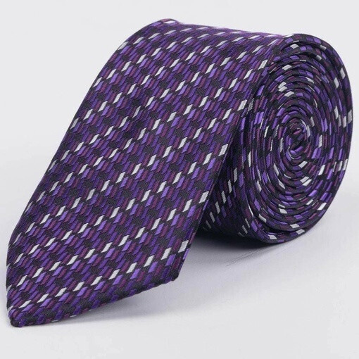 Фиолетовый галстук напрокат с дублирующимся узором разного цвета для мужских костюмов