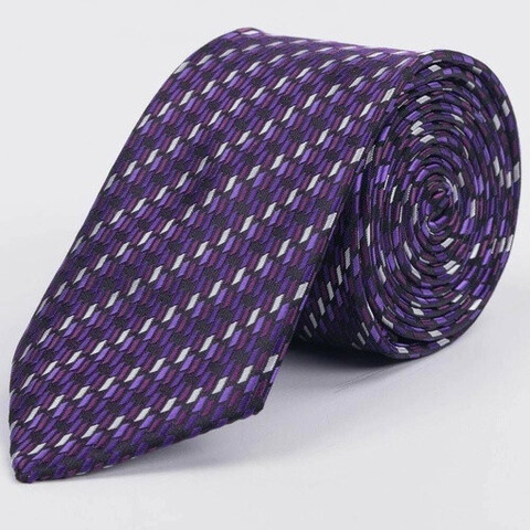 Фиолетовый галстук напрокат с дублирующимся узором разного цвета для мужских костюмов