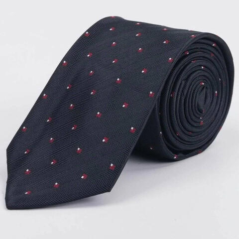 Черный галстук в аренду с фактурными полосками и квадратным красно-белым узором для мужского костюма