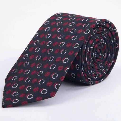 Аренда черного галстука с круглым и кольцевым узором красно-белого цвета для мужского костюма