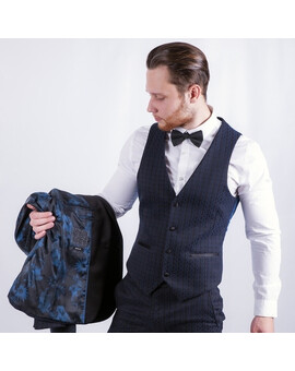 Прокат смокинга темно-синего цвета с узором, изображение 1