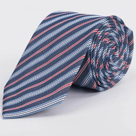 Аренда голубого галстука в разноцветные полосы разной ширины для мужского костюма