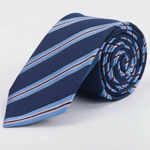 Аренда синего галстука в трехцветную полоску для мужского костюма