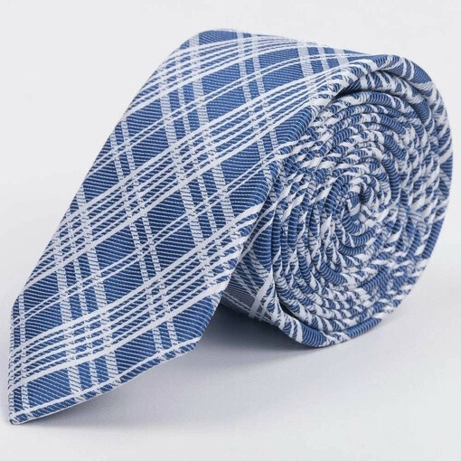Арендовать галстук голубого цвета в крупную белую клетку для мужского костюма