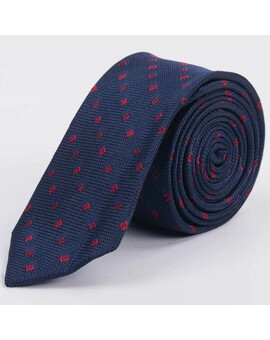Аренда темно-синего галстука с красным узором для мужского костюма, изображение 1