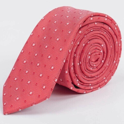 Прокат узкого светло-красного галстука с белым мульти узором для мужских костюмов