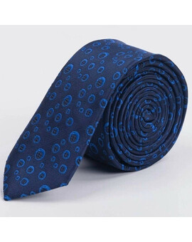 Аренда узкого галстука насыщенного синего цвета с кольцевым узором для мужских костюмов, изображение 1