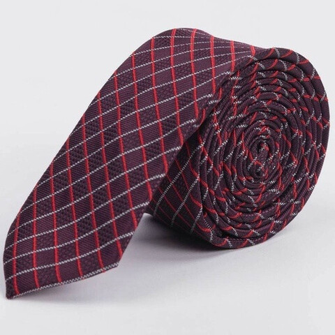 Прокат узкого галстука бордового цвета в разноцветную клетку для мужского костюма