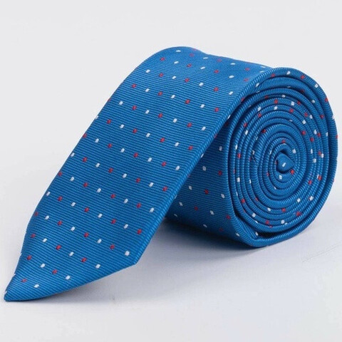 Арендовать светло-синий галстук с мелким красно-белым круговым узором для мужских костюмов