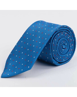 Арендовать светло-синий галстук с мелким красно-белым круговым узором для мужских костюмов, изображение 1