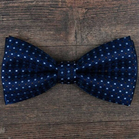 Аренда бабочки синего цвета с черно-голубым мелким круглым узором для мужских костюмов