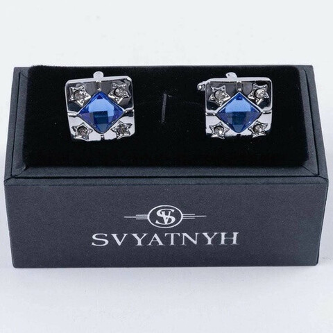 Аренда запонок прямоугольной формы и вставкой синего цвета для мужских костюмов