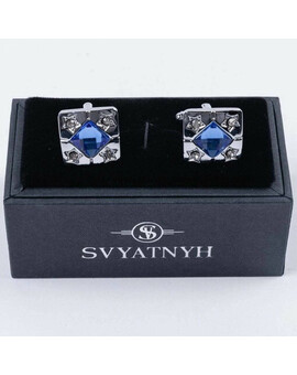 Аренда запонок прямоугольной формы и вставкой синего цвета для мужских костюмов, изображение 1