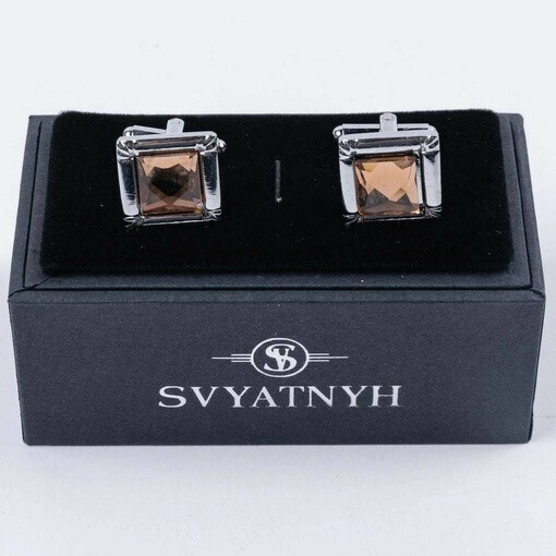 Аренда запонок прямоугольной формы с оранжевыми вставками