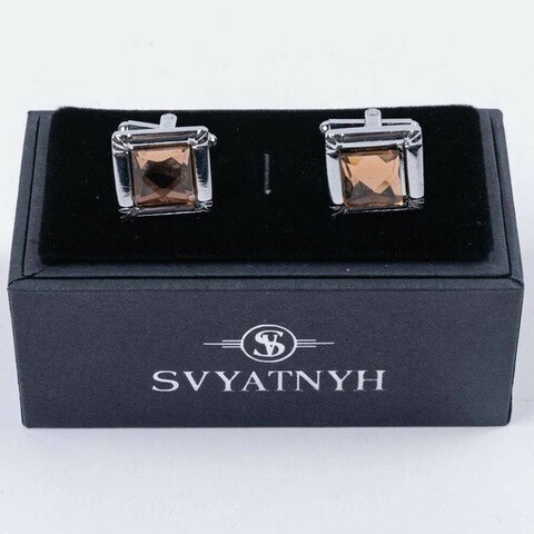 Аренда запонок прямоугольной формы с оранжевыми вставками