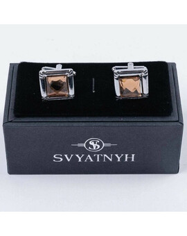 Аренда запонок прямоугольной формы с оранжевыми вставками, изображение 1