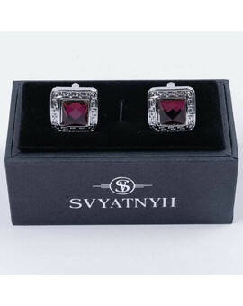 Аренда запонок с бордовой вставкой для мужских костюмов, изображение 1