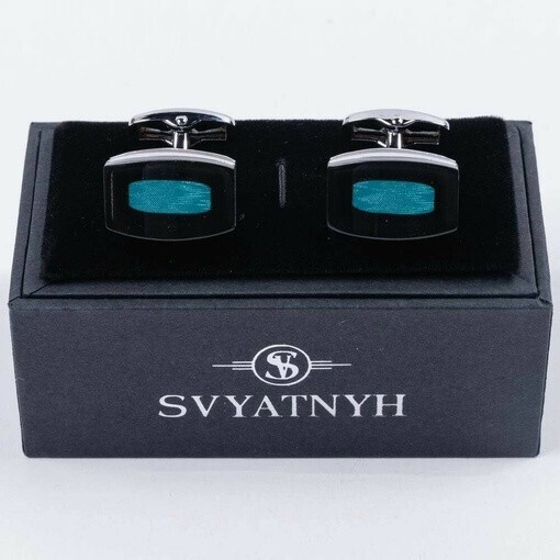 Аренда запонок с зелено-голубой вставкой для мужских костюмов