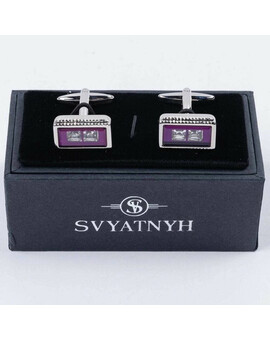 Арендовать запонки с пурпурно-сиреневой вставкой для мужских костюмов, изображение 1
