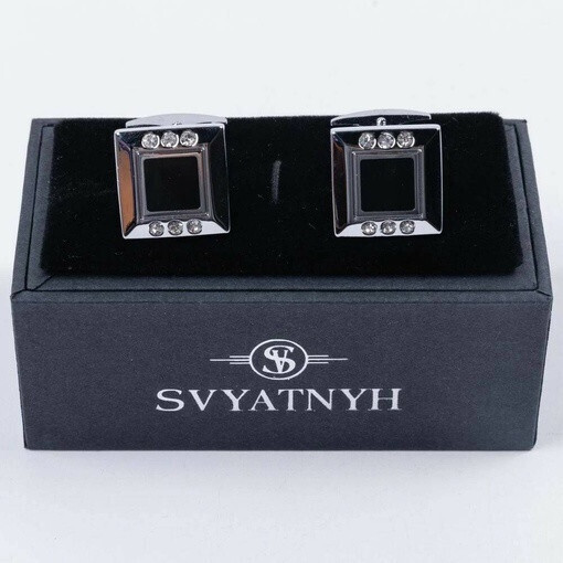 Аренда запонок с черными вставками и украшением для мужских костюмов