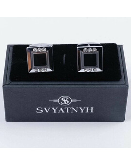 Аренда запонок с черными вставками и украшением для мужских костюмов, изображение 1