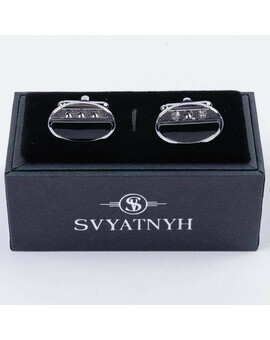 Аренда запонок овальной формы с черными вставками и украшениями для мужских костюмов, изображение 1