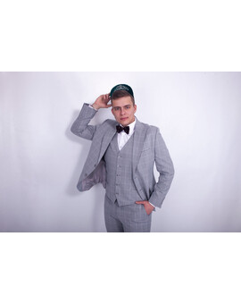 Мужской клетчатый костюм серого цвета в аренду, изображение 1