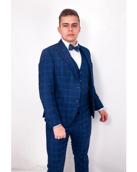 Мужской клетчатый костюм темно-синего цвета в клетку напрокат, изображение 3